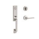 Baldwin Reserve SCSEAXSQULCRR150 Single Cylinder Seattle Handleset Left Hand Square Lever and Contemporary Round Rose with 6AL Latch and Dual Strike Satin Nickel Finish - Left Hand - NA