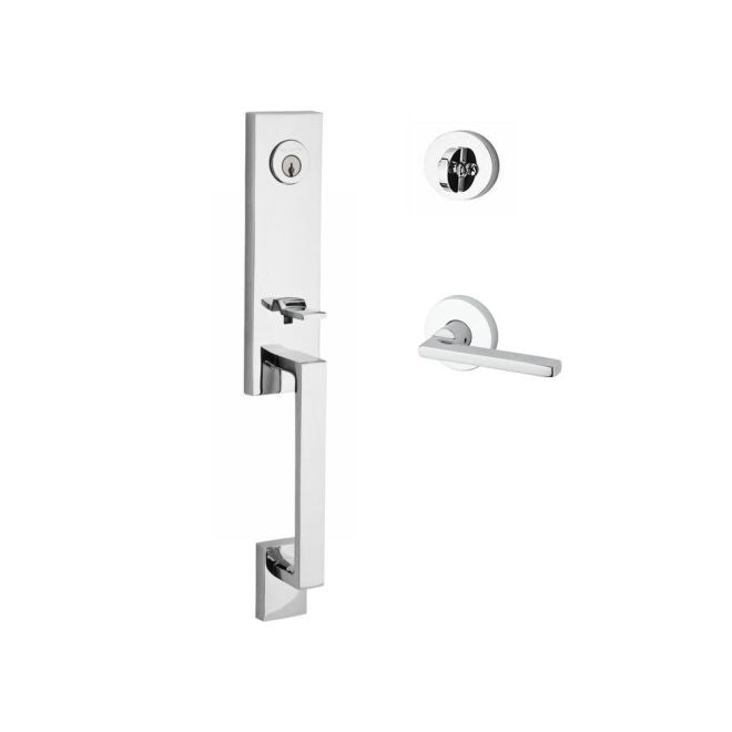 Baldwin Reserve SCSEAXSQULCRR260 Single Cylinder Seattle Handleset Left Hand Square Lever and Contemporary Round Rose with 6AL Latch and Dual Strike Bright Chrome Finish - Left Hand - NA