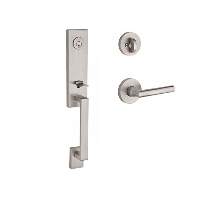 Baldwin Reserve SCSEAXTUBLCRR150 Single Cylinder Seattle Handleset Left Hand Tube Lever and Contemporary Round Rose with 6AL Latch and Dual Strike Satin Nickel Finish - Left Hand - NA