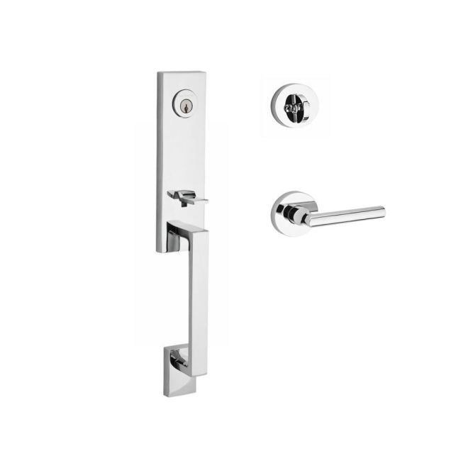 Baldwin Reserve SCSEAXTUBRCRR260 Single Cylinder Seattle Handleset Right Hand Tube Lever and Contemporary Round Rose with 6AL Latch and Dual Strike Bright Chrome Finish - Right Hand - NA