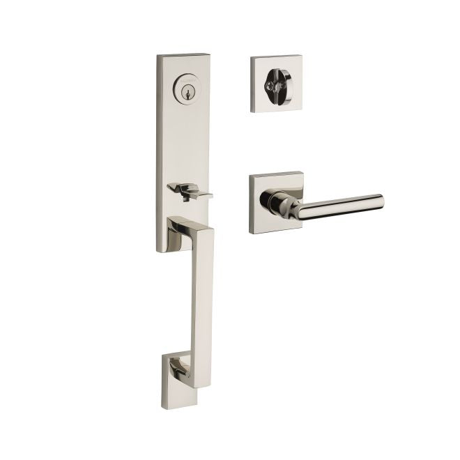 Baldwin Reserve SCSEAXTUBRCSR141 Single Cylinder Seattle Handleset Right Hand Tube Lever and Contemporary Square Rose with 6AL Latch and Dual Strike Bright Nickel Finish - Right Hand - NA