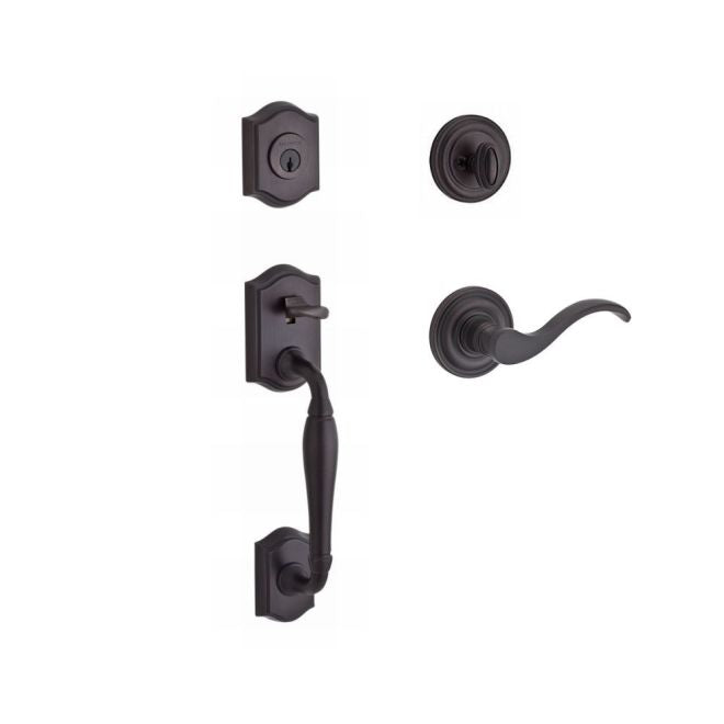 Baldwin Reserve SCWESXCURLTRR112 Single Cylinder Westcliff Handleset Left Hand Curve Lever and Traditional Round Rose with 6AL Latch and Dual Strike Venetian Bronze Finish - Left Hand - NA