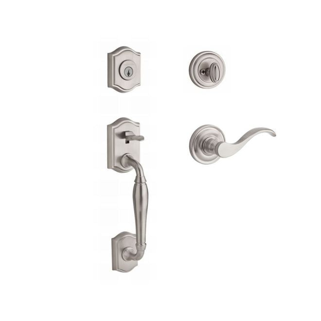 Baldwin Reserve SCWESXCURLTRR150 Single Cylinder Westcliff Handleset Left Hand Curve Lever and Traditional Round Rose with 6AL Latch and Dual Strike Satin Nickel Finish - Left Hand - NA