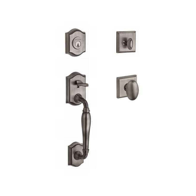 Baldwin Reserve SCWESXELLTSR152 Single Cylinder Westcliff Handleset Ellipse Knob and Traditional Square Rose with 6AL Latch and Dual Strike Matte Antique Nickel Finish - Matte Antique Nickel - NA